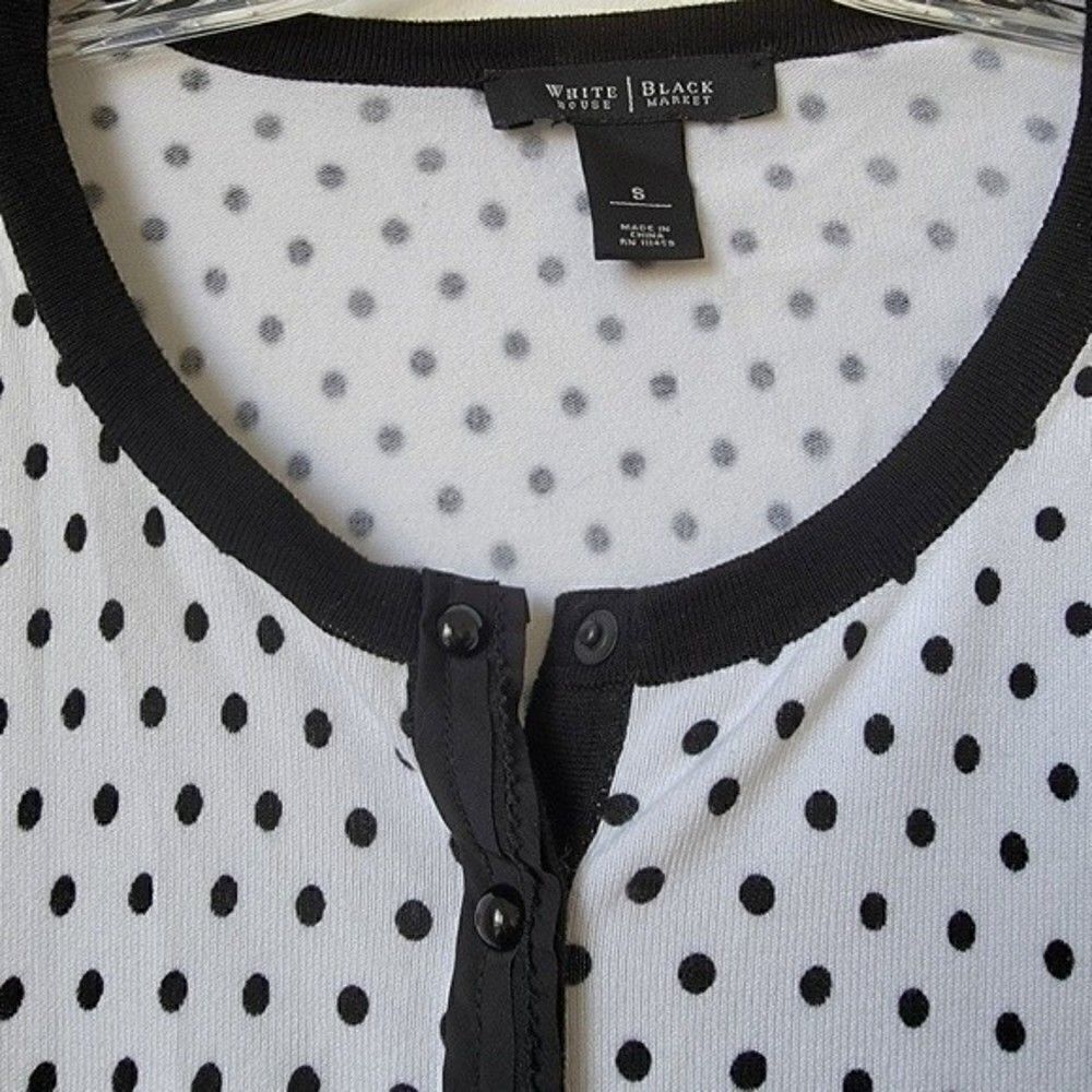 WHITE House Black Market Polka Dot Print Black White 3/4 Sleeve Cardigan Small - Picture 2 of 9